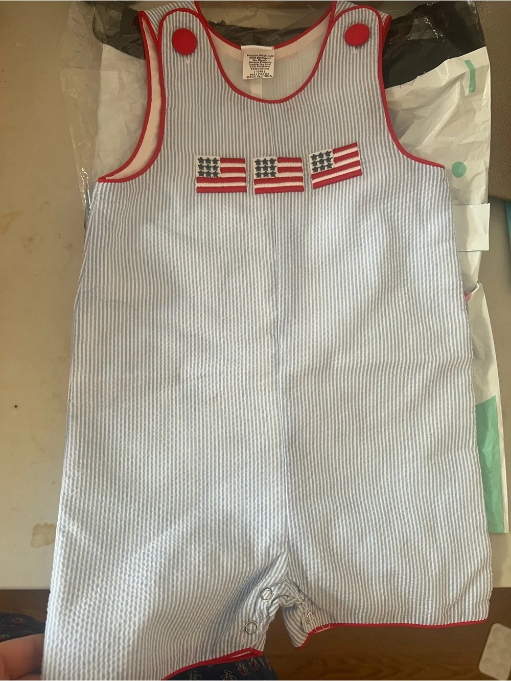 Baby Boys stitchy fish American Dreamin’ Jon Jon with Red Trim 12mo